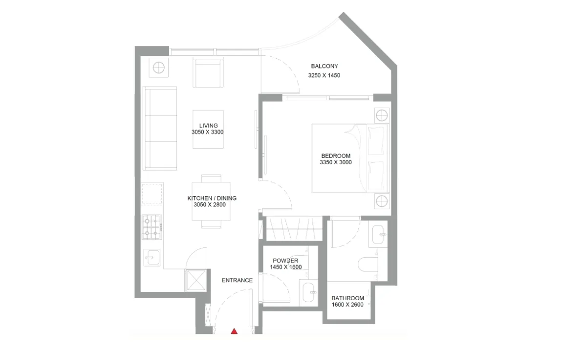 1 BR Floor Plan b